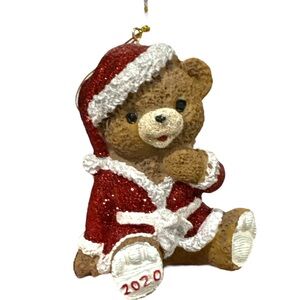 Christmas Tree Ornament 2020 Glitter Holiday Santa Claus Brown Bear